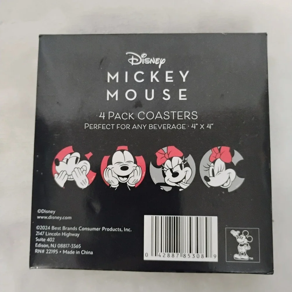 Disney Mickey Mouse Minnie Mouse 4 Pack Coasters Red Black White Round 4 Inch A
